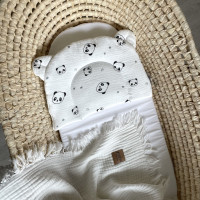 Подушка з вушками муслін Панди на молочному