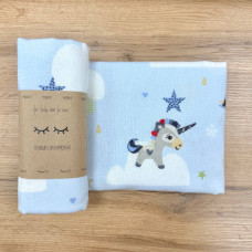 Пелюшка фланель Єдиноріг на блакитному, 80х100 +/- 2 см
