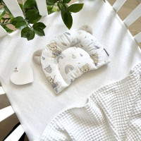 Подушка з вушками поплін Ведмедик з веселками блакитний (130046)