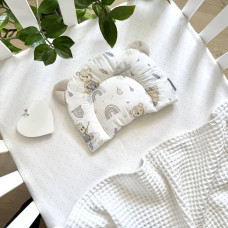 Подушка з вушками поплін Ведмедик з веселками блакитний (130046)