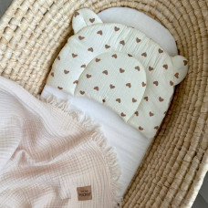 Подушка з вушками муслін Сердечка шоколадні (130056)