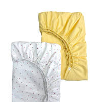 Простирадло дитяче 2шт 90х200 поплін жовтий+зірочки червоні на білому