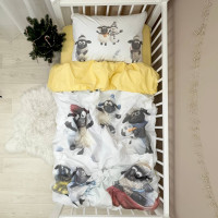 Комплект постільної білизни підліток 1,5 Овечки новорічні/клітинка жовтий (підковдра+наволочка)