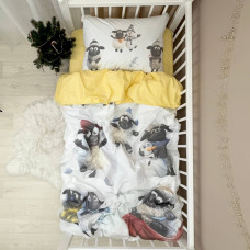 Комплект постільної білизни підліток 1,5 Овечки новорічні/клітинка жовтий (підковдра+наволочка)
