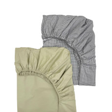 Простирадло дитяче 2шт 90х200 поплін клітинка чорна+олива