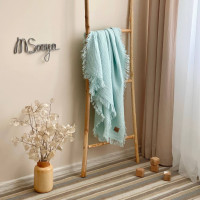 Плед муслін жатка мята з бахромою