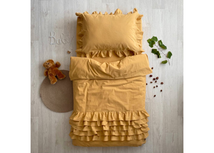 Комплект постільної білизни ясла варена бавовна з рюшем гірчиця