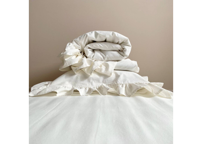 Комплект постільної білизни дитячий варена бавовна з рюшем молочний