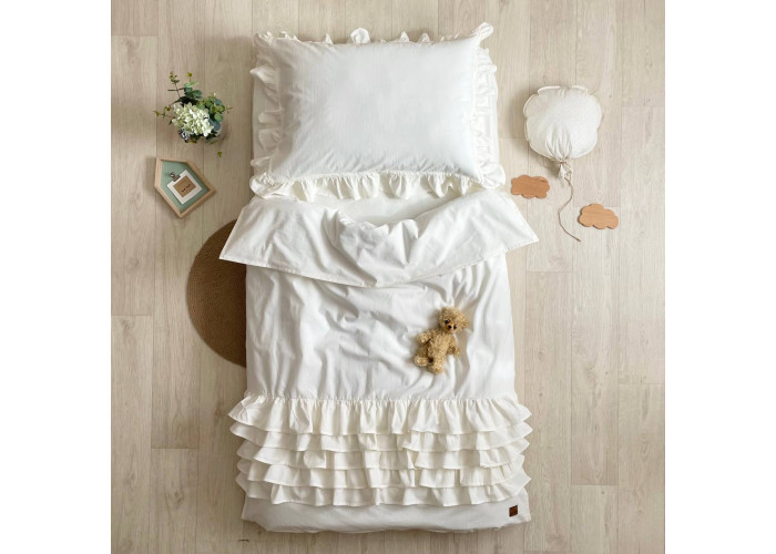 Комплект постільної білизни дитячий варена бавовна з рюшем молочний