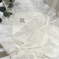 Крижма поплін з мереживом Віяло молочна