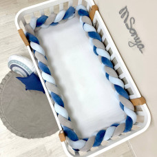 Бортик-коса сірий/блакитний/джинс 3,6м на всі сторони ліжечка