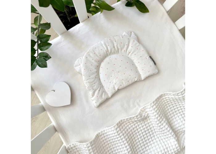 Подушка з вушками поплін Горох пудра на білому (130046)