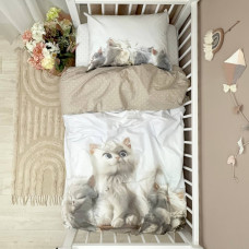 Комплект постільної білизни підліток 1,5 Котики/горох на бежевому (підковдра+наволочка)