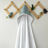 Рушник куточок махра+горошки білі дрібні на шавлієвому 80х100