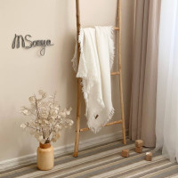 Плед муслін жатка молочний з бахромою