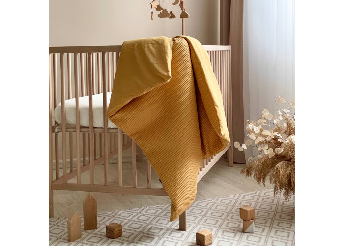 Плед-конверт з ковдрою вафля+варена бавовна гірчиця