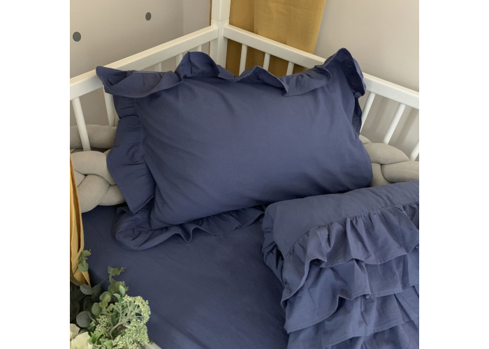 Комплект постільної білизни підліток варена бавовна з рюшем синій