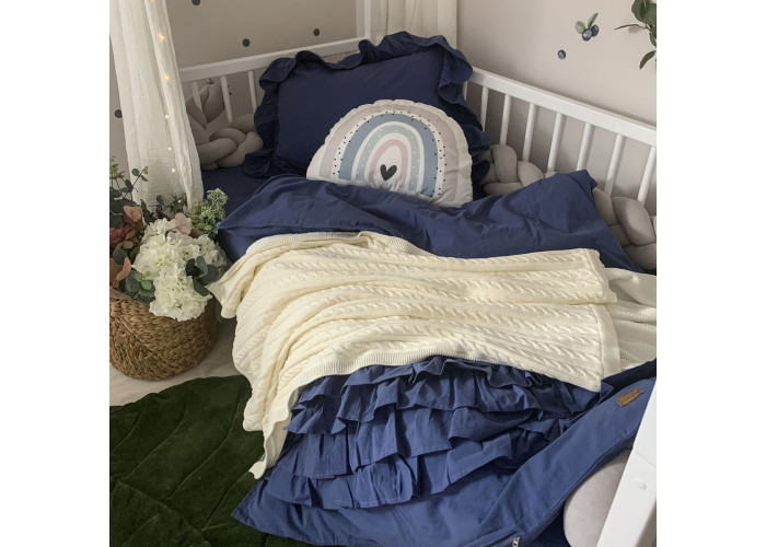 Комплект постільної білизни підліток варена бавовна з рюшем синій