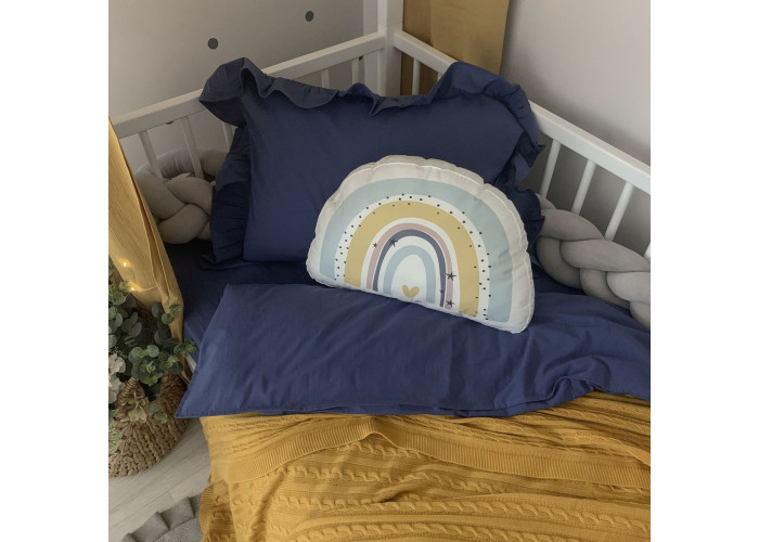 Комплект постільної білизни підліток варена бавовна з рюшем синій