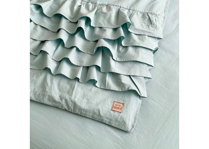 Комплект постільної білизни ясла варена бавовна з рюшем мятний