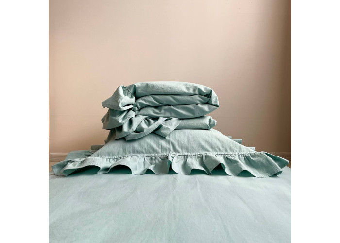 Комплект постільної білизни ясла варена бавовна з рюшем мятний