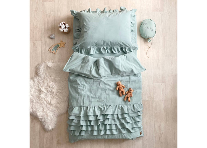 Комплект постільної білизни ясла варена бавовна з рюшем мятний