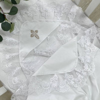 Крижма поплін з мереживом Віяло біла