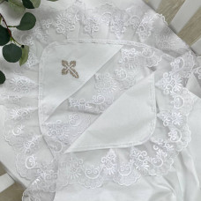 Крижма поплін з мереживом Віяло біла