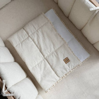 Плед утеплений з мереживом льон лляний/білий