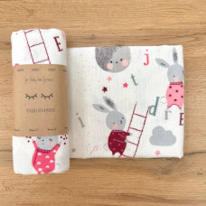 Пелюшка фланель Зайці на драбинці рожевий