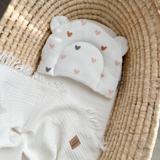 Подушка з вушками муслін Сердечка сірий-пудра (130056)