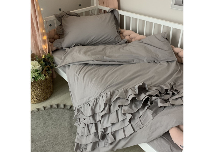 Комплект постільної білизни підліток варена бавовна з рюшем сірий