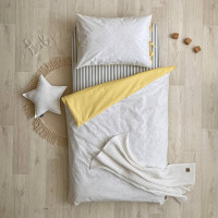 Комплект постільної білизни дитячий поплін Клякси сіро-чорні/жовтий