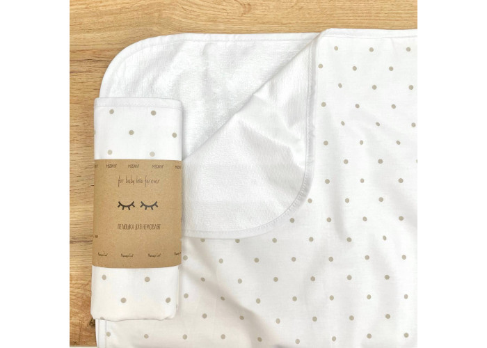 Непромокаюча пелюшка Поплін/Мембрана Горох бежевий на білому 45х75