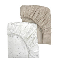 Простирадло дитяче 2шт 90х200 поплін клякси сіро-бежеві+клітинка бежева