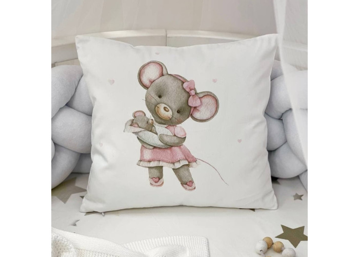 Подушка з вушками поплін Полоска рожева (130046)