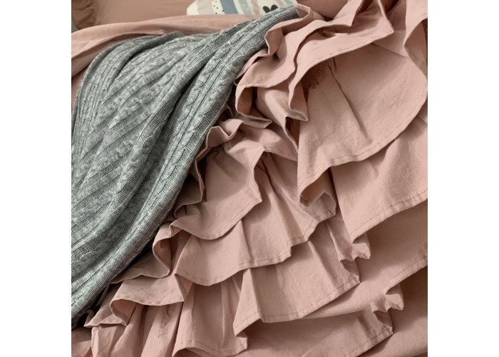 Комплект постільної білизни підліток варена бавовна з рюшем пудра