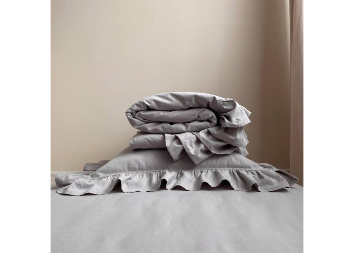 Комплект постільної білизни ясла варена бавовна з рюшем сірий