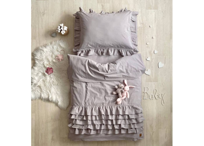 Комплект постільної білизни ясла варена бавовна з рюшем сірий
