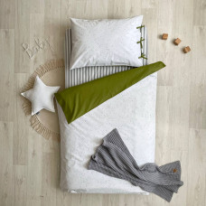 Комплект постільної білизни дитячий поплін Клякси сіро-чорні/олива