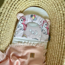 Подушка з вушками поплін Єдиноріг на рожевому (130046)