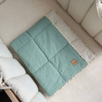 Плед утеплений з мереживом льон лляний/мята