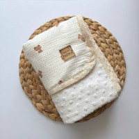 Плед муслін+Wellsoft з мереживом Ведмедики і крапки