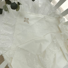 Крижма поплін з мереживом Квіточка молочна