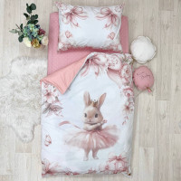 Комплект постільної білизни дитячий поплін Заєць з півоніями (підковдра+наволочка)