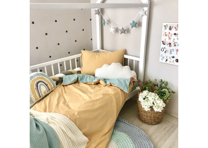 Комплект постільної білизни підліток поплін гірчиця/мята