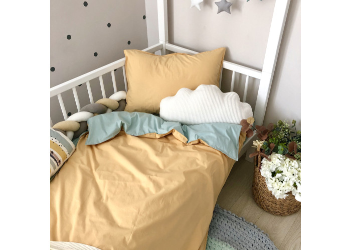 Комплект постільної білизни підліток поплін гірчиця/мята