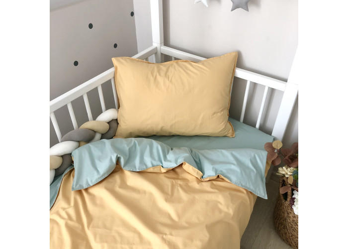Комплект постільної білизни підліток поплін гірчиця/мята