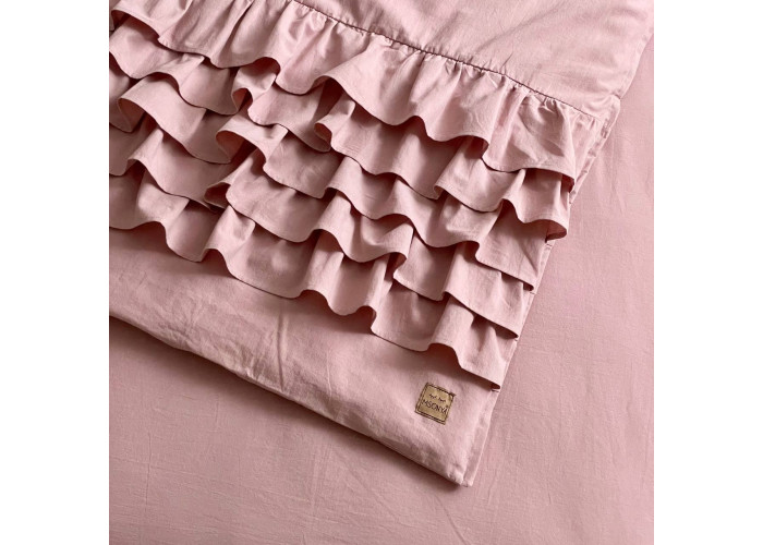Комплект постільної білизни ясла варена бавовна з рюшем пудра