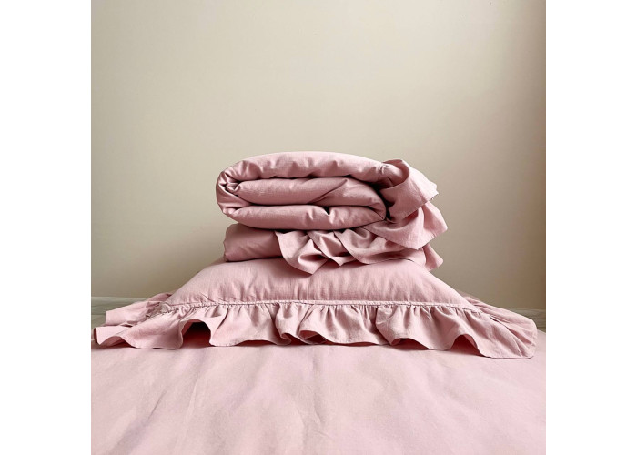 Комплект постільної білизни ясла варена бавовна з рюшем пудра